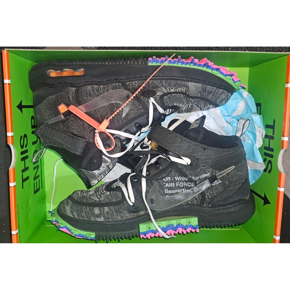 Nike Air Force 1 Mid Off-White Men 13 Black Excellent Spiked DO6290-001